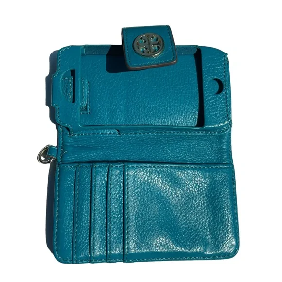 Tory Burch blue Amanda bifold wallet snap close credit card slots on inside - Picture 10 of 12